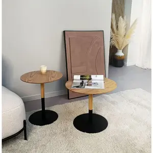 Table basse design ronde 'DILA H40' en bois finition naturelle et méta... pas cher