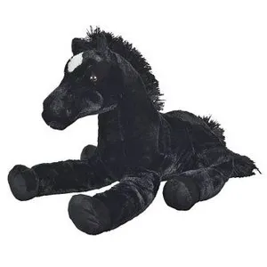 NICOTOY Grand Peluche : Cheval Noir Couche 61cm - Peluche Enfant - Doudou pas cher
