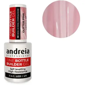 Gel de construction 3-en-1 One Bottle Gel Glitter Pink Andreia 14ml