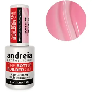 Andreia Gel Construction Ongles - Gel Triphasique UV & LED Professionnel 3-en-1 pour Renforcer l'Ongle ou l'Extension - Formule Basse Viscosité Auto-Égalisante - Bouteille 14ml - Couleur Soft Pink pas cher