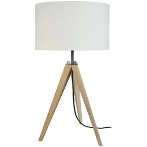 TOSEL Lampe de chevet ronde bois naturel et ècru D30xP30xH54 cm pas cher