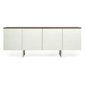 Temahome - Buffet 4 portes 200x42x76 cm décor blanc mat et plateau noyer vernisVendu pararchiproducts