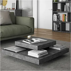 Comparateur de prix : TEMAHOME Table basse 4 plateaux 90x90 cm en bois effet béton et noir - slate