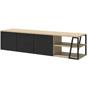 TEMAHOME Meuble TV chêne clair et noir H45 pas cher