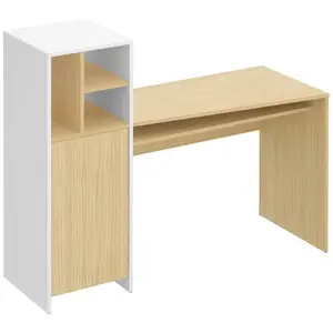 Comparateur de prix : Temahome - Bureau 1 porte et rangements 130x50x113 cm décor chêne clair et blanc