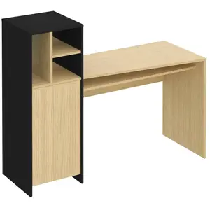 Temahome - Bureau 1 porte et rangements 130x50x113 cm décor chêne clair et noirVendu parcamif