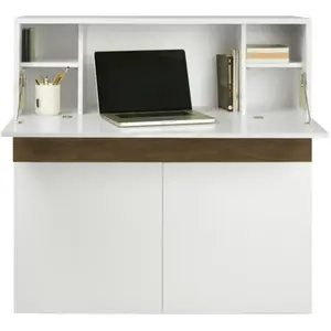 Comparateur de prix : TEMAHOME Bureau avec porte rabattable 110x42x109 cm blanc mat et noyer - JUNE