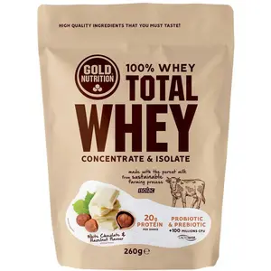 Comparateur de prix : Milk-shake GoldNutrition Total Whey goût chocolat blanc avec noisette (260 g)
