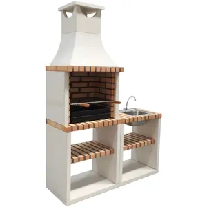 Movelar - Barbecue préfabriqué à bois et charbon de bois Modèle Nola Plus Support latéral avec évier et robinet (Blanc, Orange - 570 x 141 x 47 cm)Vendu paramazon