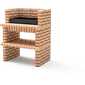 Barbecue préfabriqué à bois et charbon en béton réfractaire modèle Luxor Short (Gris, Orange - 93 x 70 x 120 cm) ref: 3518 - Cuisine extérieureVendu paramazon