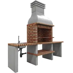 Barbecue préfabriqué à bois et charbon de bois modèle Altea (Gris, Orange - 935 x 268 x 70 cm) ref : M00042 - MovelarVendu paramazon