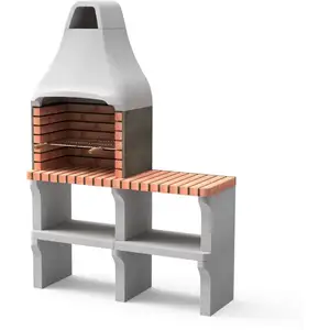 MAESTRO FERRETERO Barbecue préfabriqué à bois et charbon en béton réfractaire modèle New Iberia Plus xl avec mini support latéral (Gris, Orange - 128 x 47 x 190 cm)Vendu paramazon