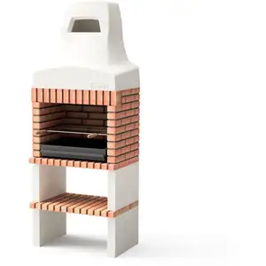 MOVELAR - Barbecue préfabriqué à bois et charbon de bois Modèle Nazca 70 (Blanc, Orange - 86,5 x 58 x 240 cm) REF : M00350 - Usage ExtérieurVendu paramazon