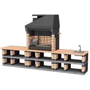 Maestro Ferretero - movelar - Barbecue préfabriqué à bois et charbon en béton réfractaire modèle Pack 2 Pan America Orange (Brique Orange, Gris)Vendu paramazon