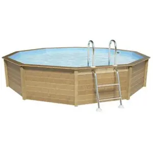 Naturalis Piscine béton aspect bois en kit décagonale - 4.95 x 1.40 m