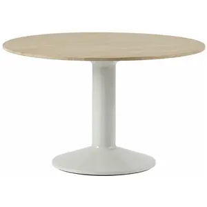 Comparateur de prix : Table à manger ronde en chêne massif huilé et piètement gris 120 cm Mi...