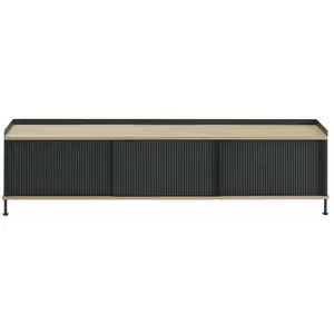 Buffet en acier plié noir et chêne naturel 48 x 186 cm Enfold - Muuto