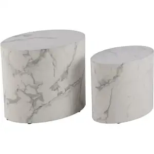 AC Design Furniture Lot de 2 tables basses 48 et 40 cm décor effet marbre blanc pas cher