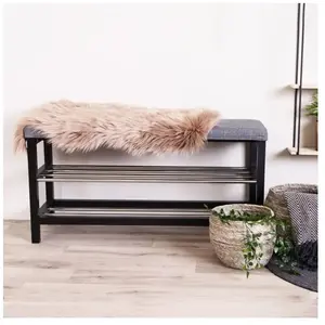 Comparateur de prix : House Nordic - Banc gris 2 étages à pieds noirs 100 x 34 x 50 cm