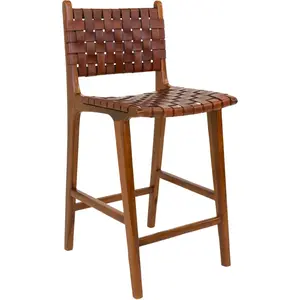 Chaise De Bar 45,5x46x101 Cm En Teck Et Cuir Marron pas cher