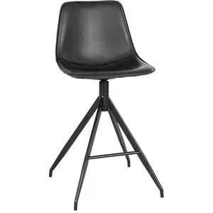 MONACO Chaise de comptoir en cuir synthétique noir avec pieds noirs House Nordic