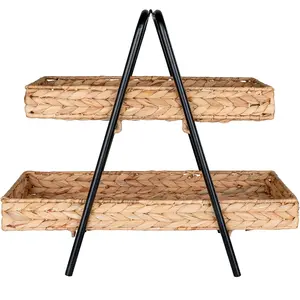 Plateau en jacinthe d'eau et métal House Nordic Alfro 42x23x43,5 cm pas cher