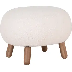 Comparateur de prix : EBUY24 Pouf 60x50x37 cm en tissu bouclette blanc et pieds en pin effet noyer