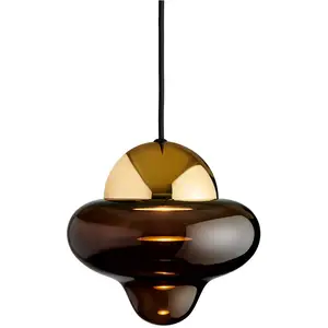 DESIGN BY US Suspension LED Nutty, brun / doré, Ø 18,5 cm, verre