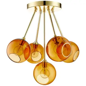 DESIGN BY US Plafonnier Ballroom Molecule, ambre, verre, à 5 lampesVendu parluminaire