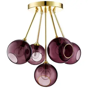 DESIGN BY US Plafonnier Ballroom Molecule, lilas, verre, à 5 lampesVendu parluminaire