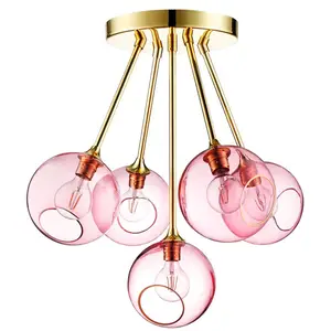 DESIGN BY US Plafonnier Ballroom Molecule, rose, verre, à 5 lampesVendu parluminaire