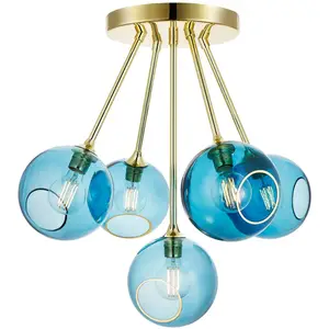 DESIGN BY US Plafonnier Ballroom Molecule, bleu, verre, à 5 lampesVendu parluminaire