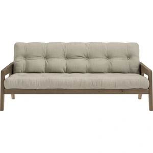 Canapé-lit en bois de pin laqué marron foncé et tissu lin 204 x 130 cm Grab - Karup D