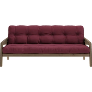 Canapé-lit en bois de pin laqué marron foncé et tissu bordeaux 204 x 1... pas cher