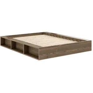 Karup Design Lit ZIGGY en pin massif foncé avec multiples rangements 140x200