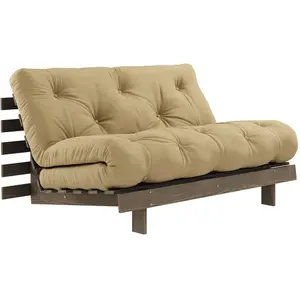 Canapé-lit en pin carob brown et tissu beige blé 140 x 200 cm Roots - ... pas cher