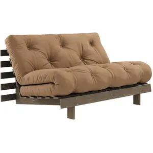 Canapé-lit en pin carob brown et tissu mocca 140 x 200 cm Roots - Karu... pas cher