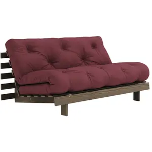 Canapé-lit en pin carob brown et tissu bordeaux 160 x 200 cm Roots - K... pas cher