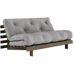 Canapé-lit en pin carob brown et tissu gris 160 x 200 cm Roots - Karup... pas cher