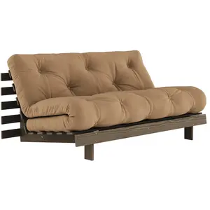 Canapé-lit en pin carob brown et tissu mocca 160 x 200 cm Roots - Karu... pas cher