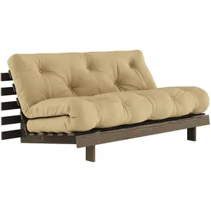 Canapé-lit en pin carob brown et tissu beige blé 160 x 200 cm Roots - ... pas cher