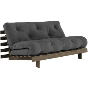 Canapé-lit en pin carob brown et tissu gris foncé 160 x 200 cm Roots -...