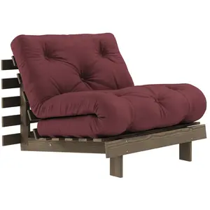 Canapé-lit en pin carob brown et tissu bordeaux 90 x 200 cm Roots - Ka... pas cher