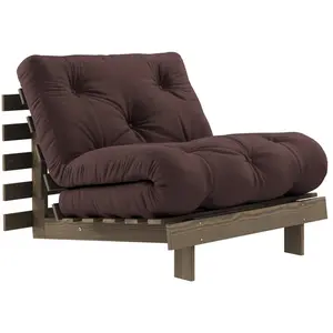 Canapé-lit en pin carob brown et tissu marron 90 x 200 cm Roots - Karu... pas cher