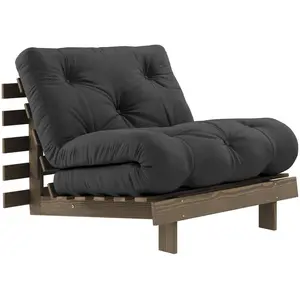 Canapé-lit en pin carob brown et tissu gris foncé 90 x 200 cm Roots - ... pas cher