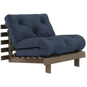 Canapé-lit en pin carob brown et tissu navy 90 x 200 cm Roots - Karup ... pas cher