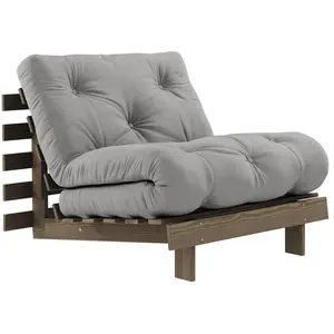 Canapé-lit en pin carob brown et tissu gris 90 x 200 cm Roots - Karup ... pas cher