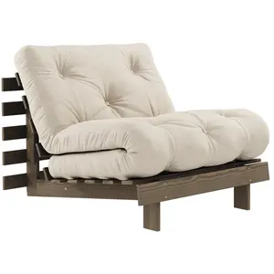 Canapé-lit en pin carob brown et tissu beige 90 x 200 cm Roots - Karup... pas cher