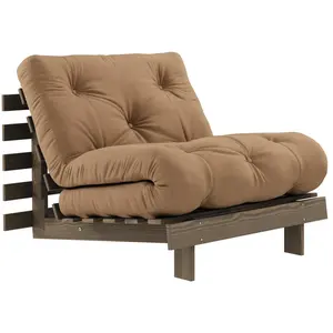 Canapé-lit en pin carob brown et tissu mocca 90 x 200 cm Roots - Karup... pas cher