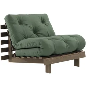 Canapé-lit en pin carob brown et tissu vert olive 90 x 200 cm Roots - ... pas cher